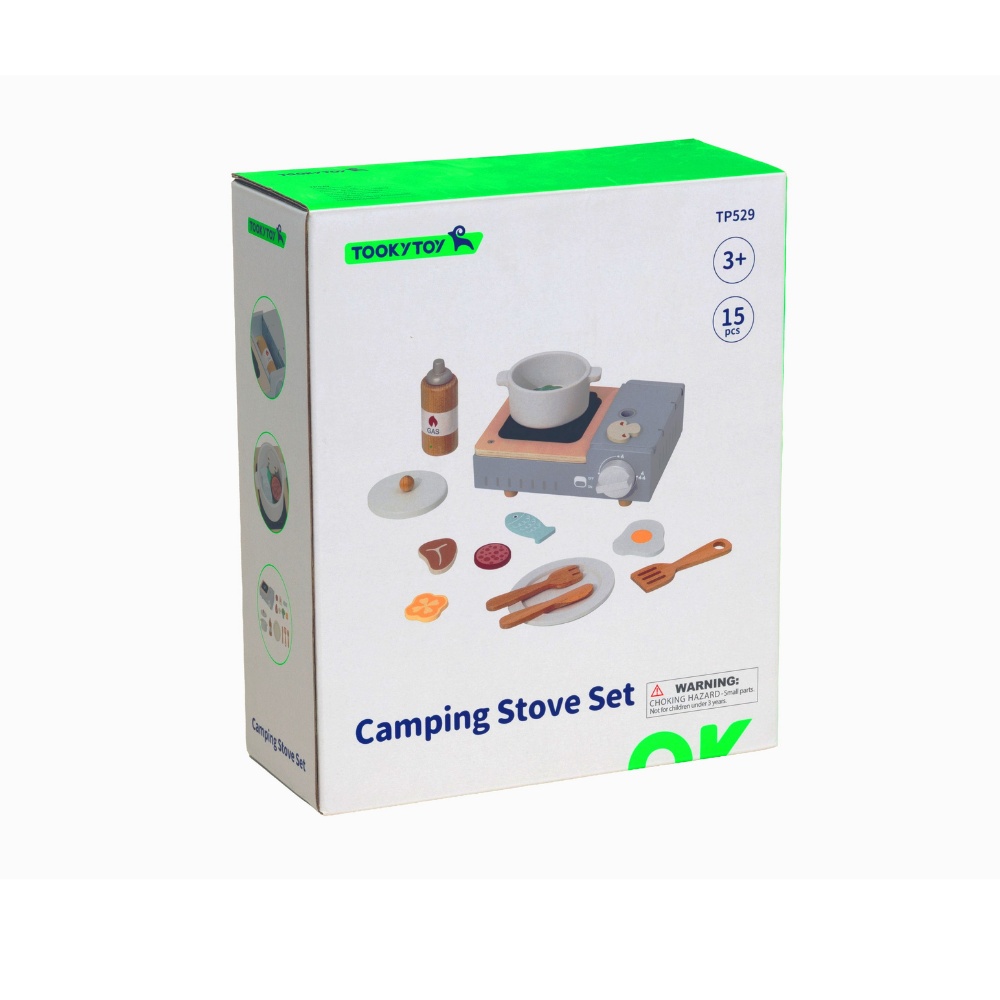 Pretend Play Wooden Camping Stove Toy Set - 15 Pieces