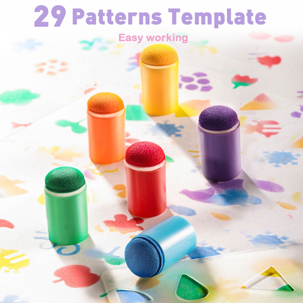 Finger Paint Stamp Book - Colouring Activity with Paint Pads & 6 Stamps