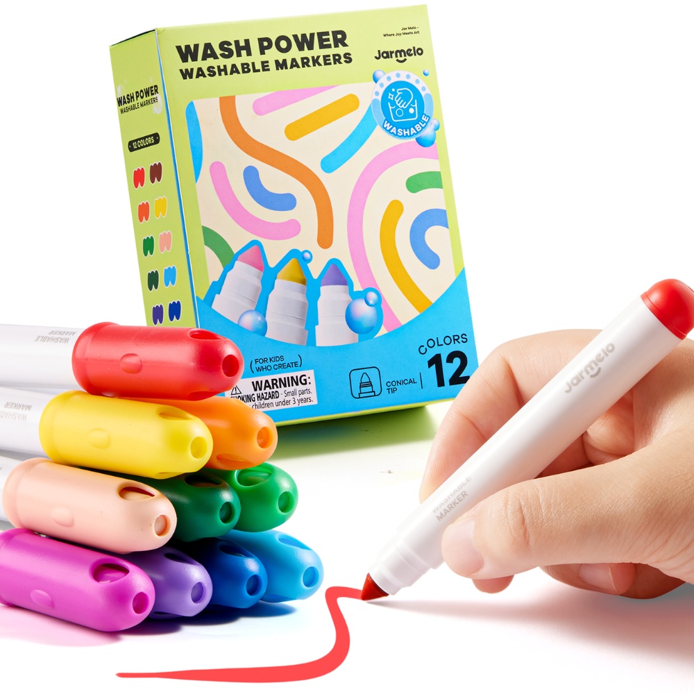 Washable Markers - Broad Tip, 12 Vibrant Colours for Kids