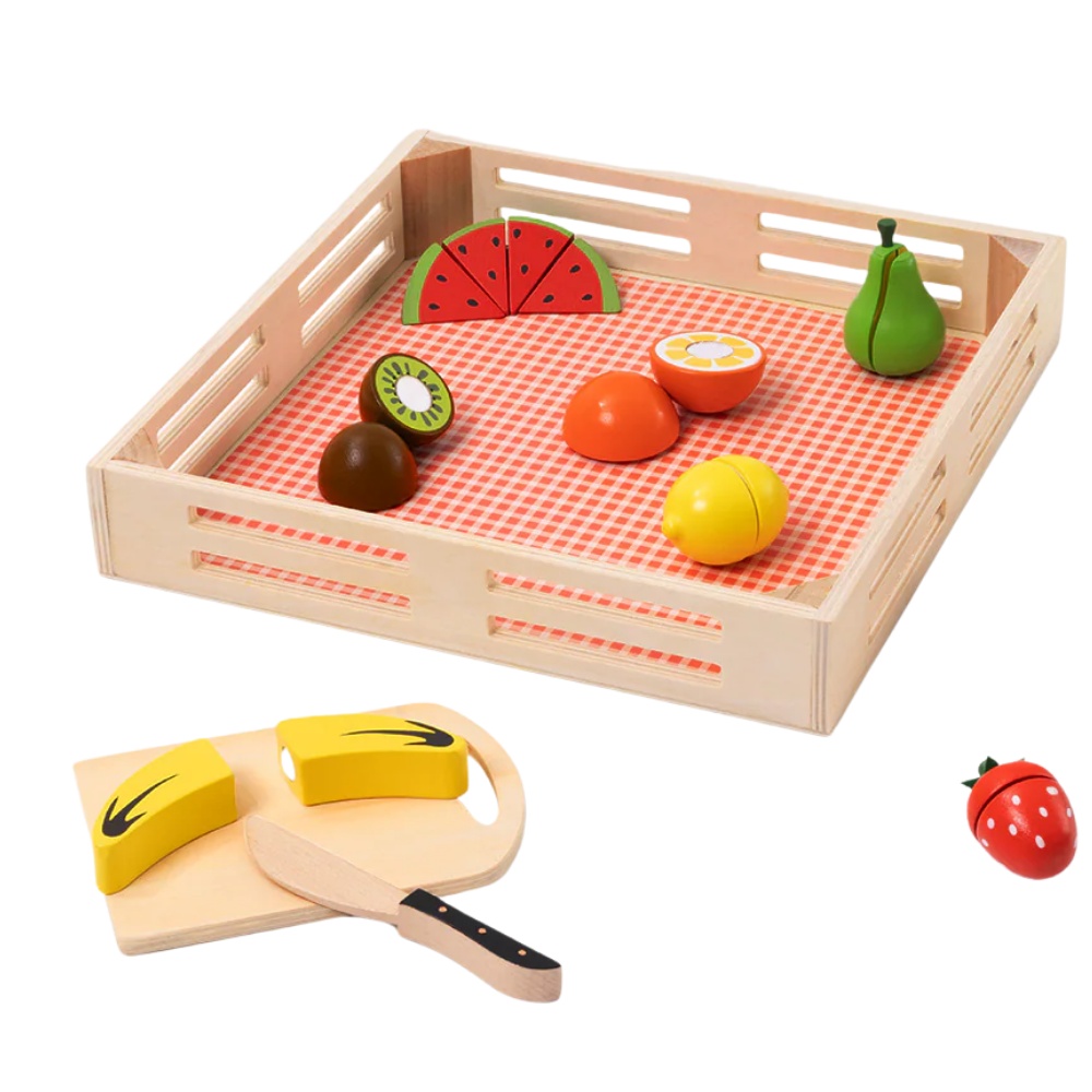 Pretend Play Wooden Cutting Fruit Picnic Toy Set