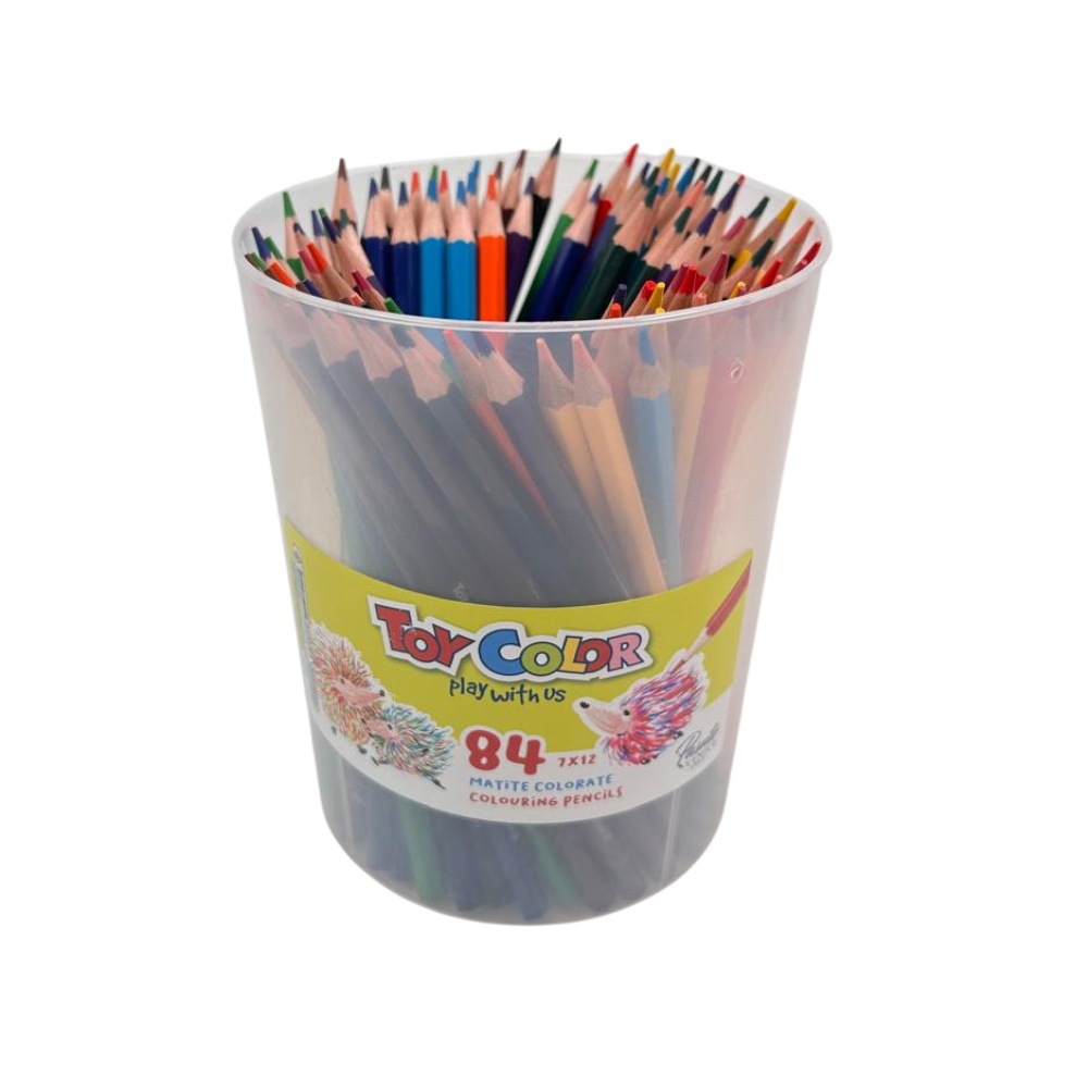 Junior Hexagonal Coloured Pencils - 3mm Lead Jar - 12 Colours - 84pcs