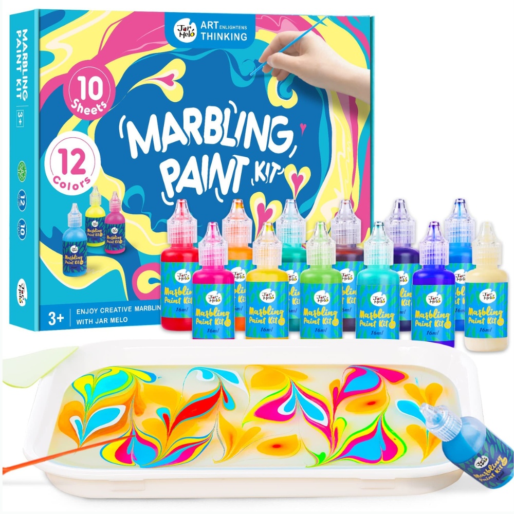 Water Marbling Paint Set - 12 Colours Art Kit with Tools & Paper