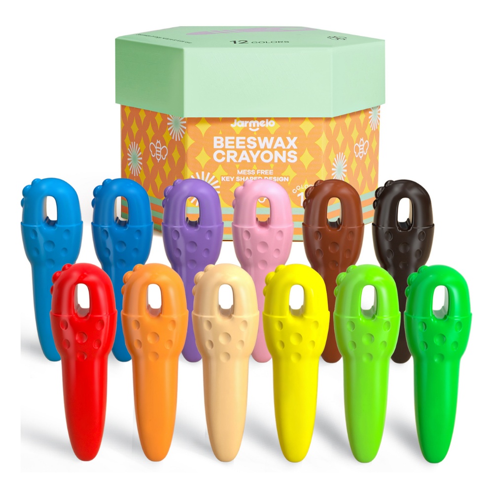Beeswax Crayons Key Shape - 12 Washable & Non-Toxic Colours