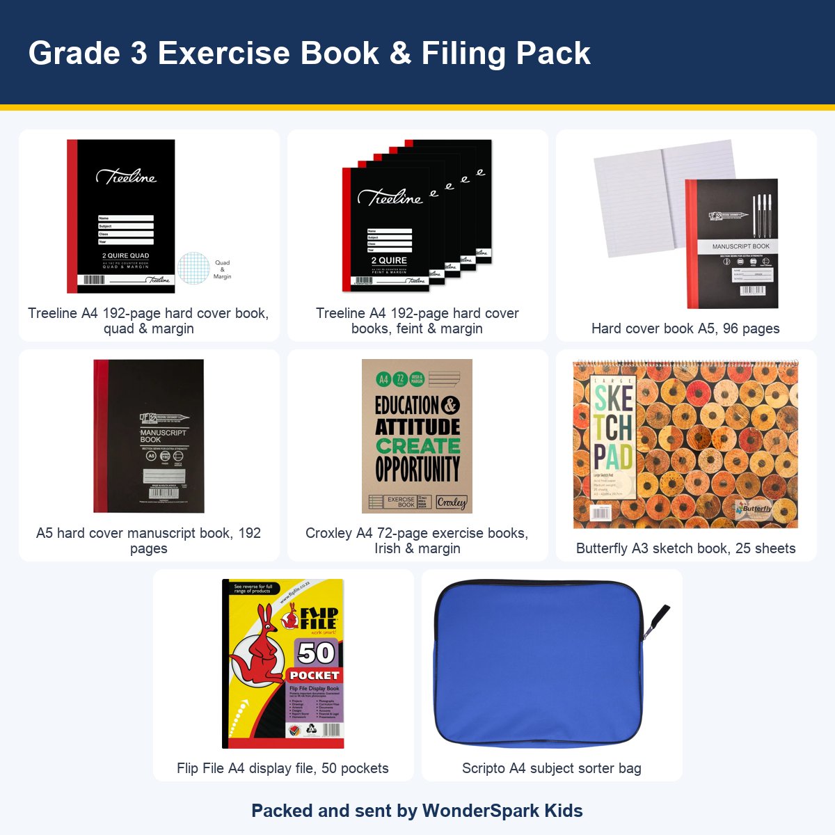WonderSpark Kids Grade 3 Exercise Book & Filing Pack