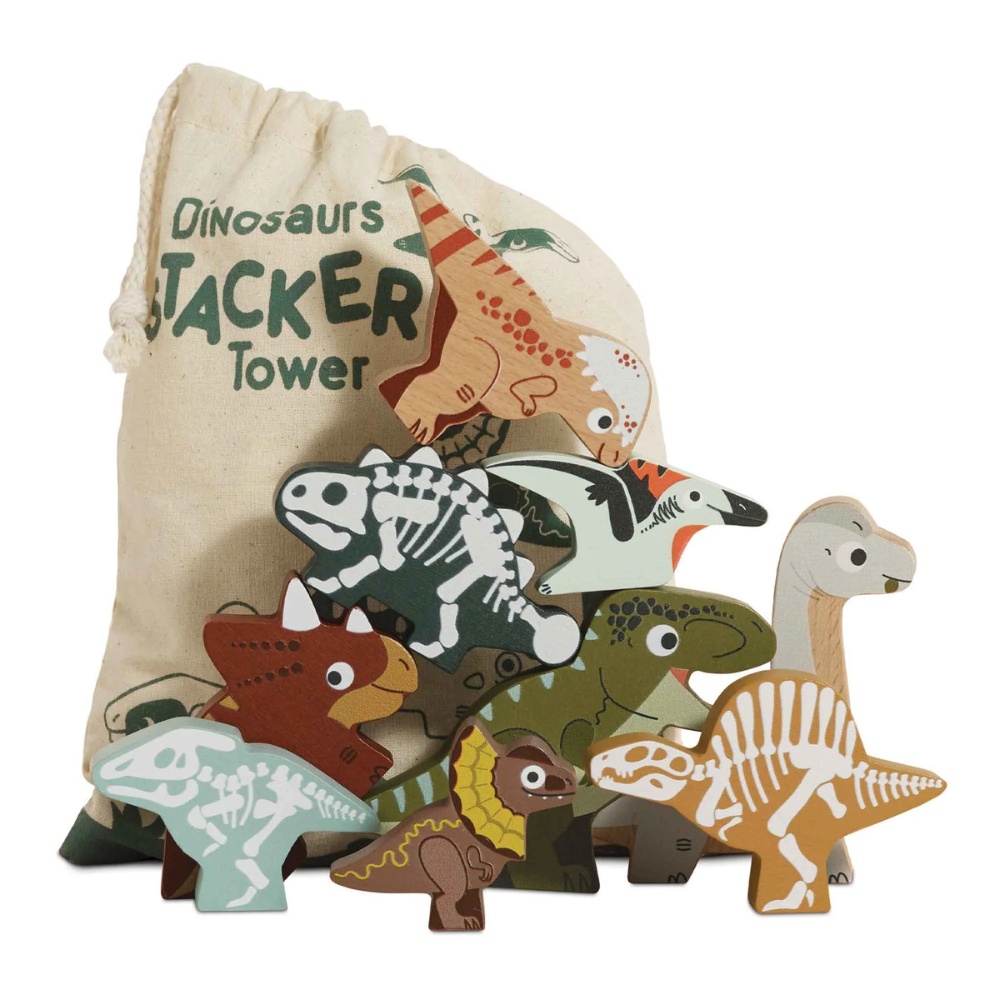 Wooden Jurassic Stacking Dinosaurs & Bag - 10pcs