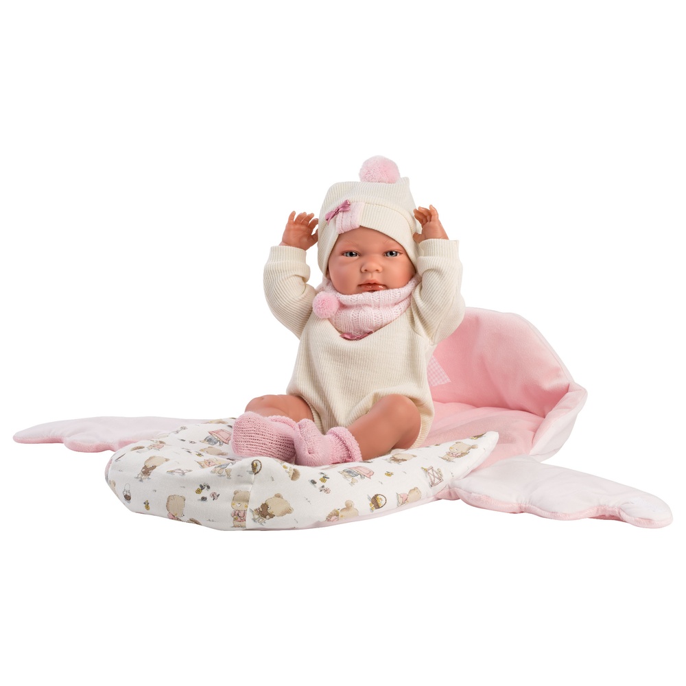 Anatomically Correct Baby Girl Doll with Outfit & Sleeping-Bag: Nica - 40cm