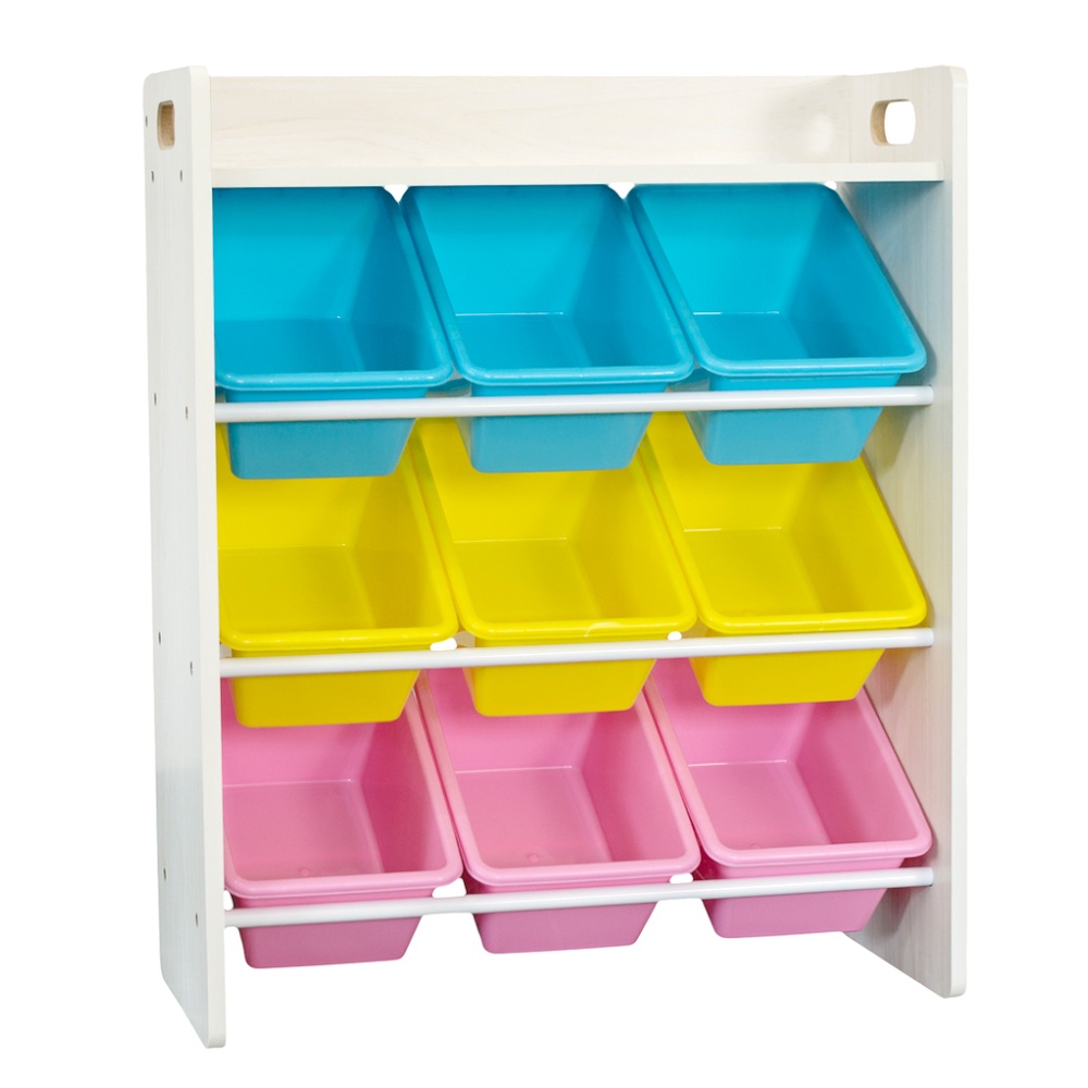 Multi-Coloured Storage Bin Organiser - Wood - 9 Bins