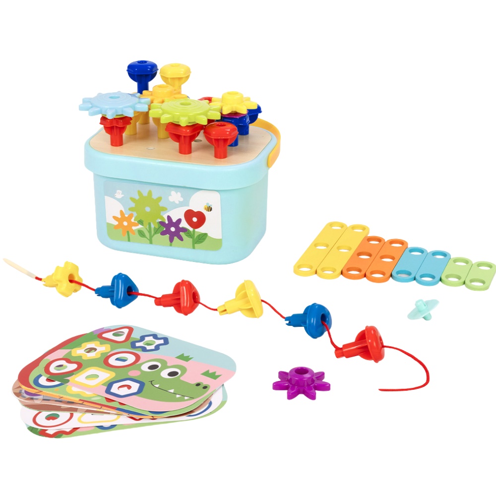 3-in-1 Activity: Pegs, Gears & Lacing Fine Motor Toy for Kids