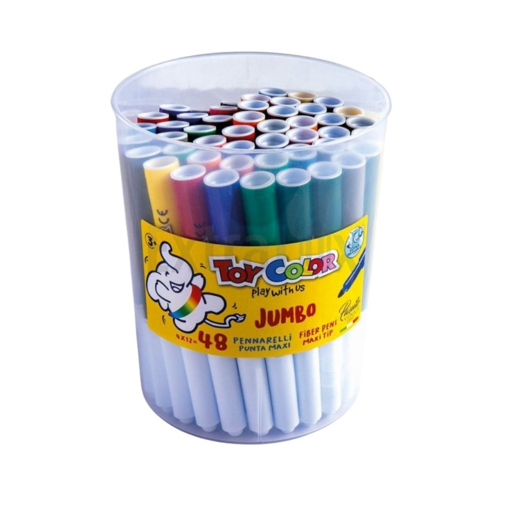 Jumbo Fibre Markers - 5mm Tip Jar - 12 Colours - 48pcs