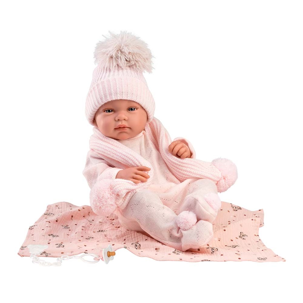 Newborn Baby Girl Doll with Pink Beanie & Blanket: Tina - 43cm