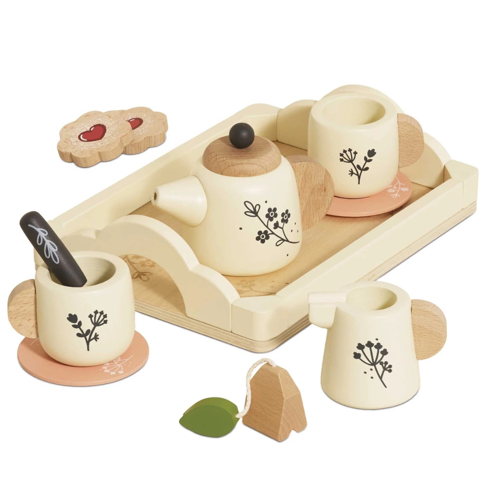 Wooden Tea Set & Tray - 12pcs