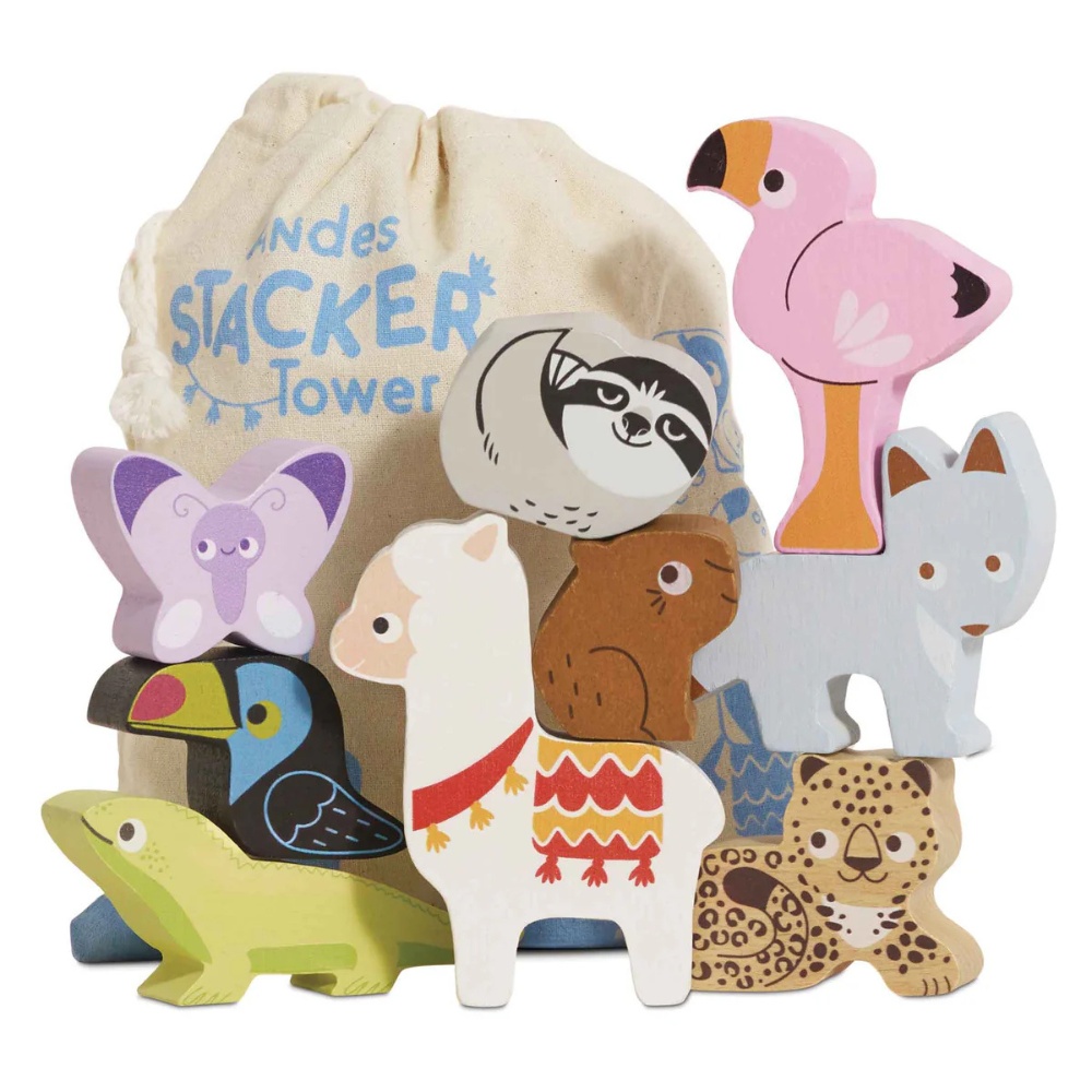 Wooden Andes Stacking Animals & Bag - 10pcs