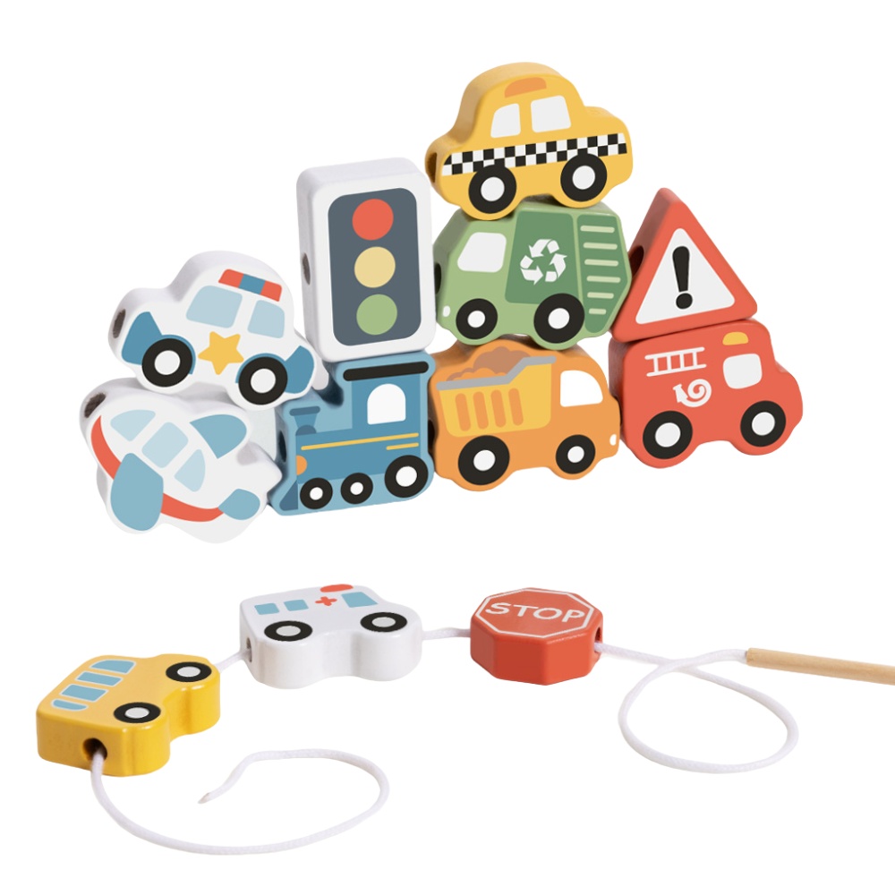 Fine Motor Wooden Lacing Blocks - Transport Set - 13 Pieces