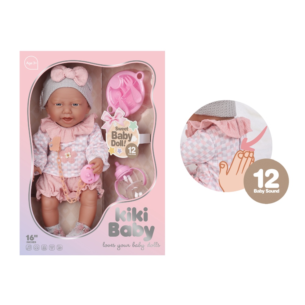 Baby Doll with Vinyl Body, 12 Sounds, Pink Outfit & Accessories - 40cm