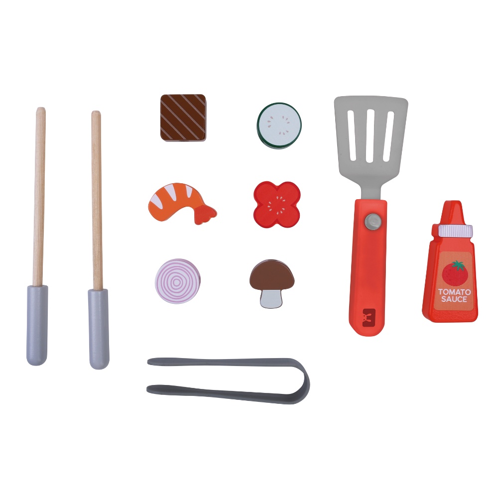 Pretend & Play - Wooden Braai Set with Lights & Sound - 13pcs