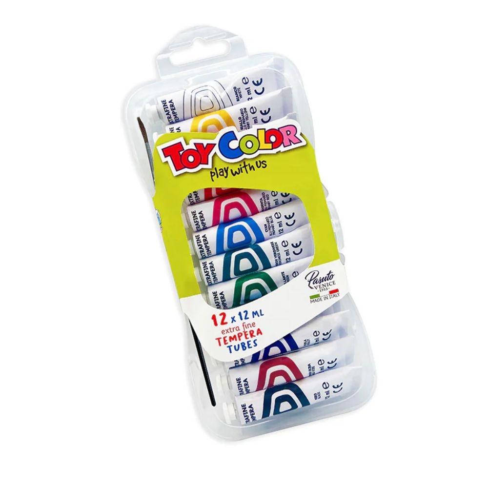 Tempera Paint Tubes Set 12 x 12ml - Non-Toxic Water-Based Art Paint