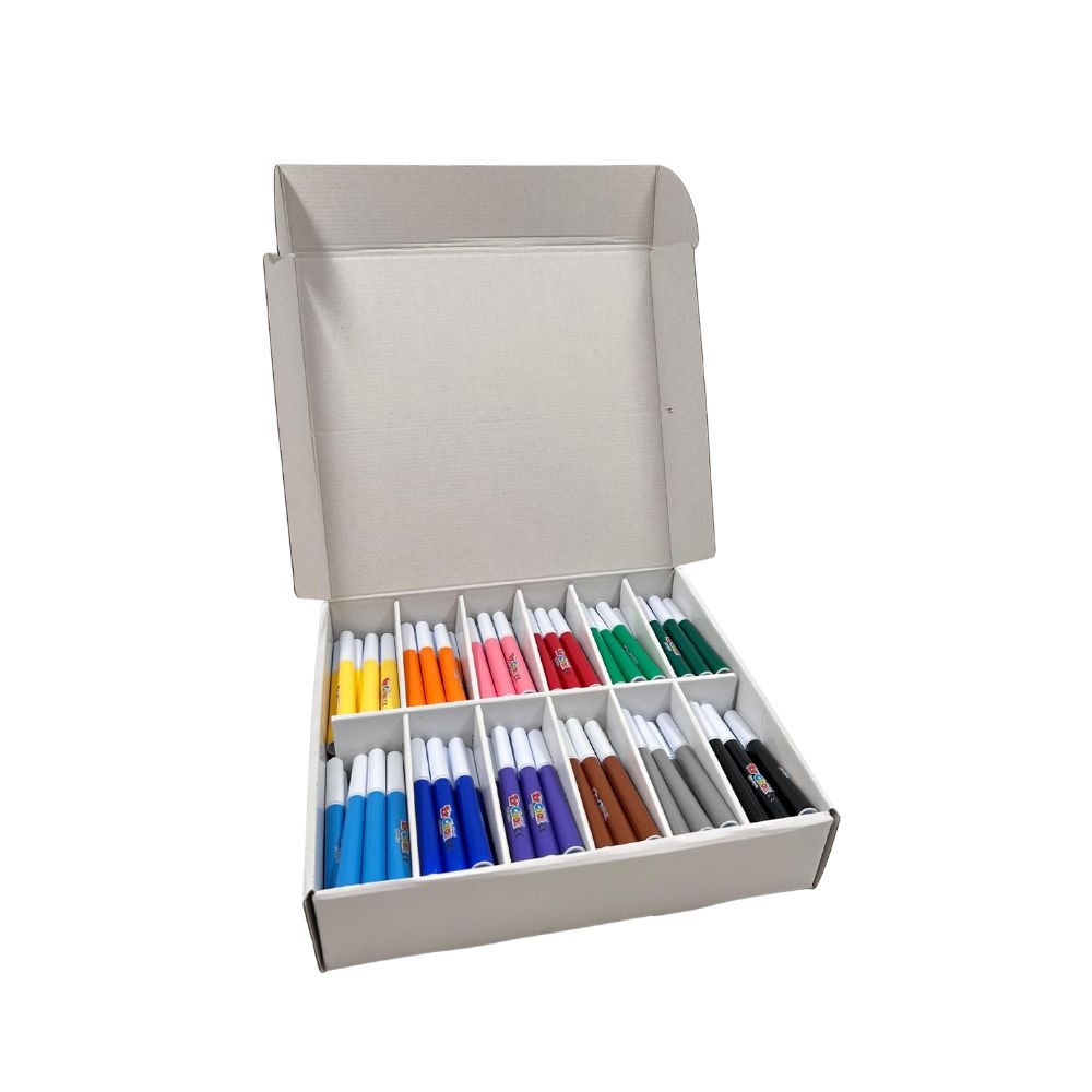 Jumbo Fibre Markers - 5mm Tip School Box - 12 Colours - 144pcs