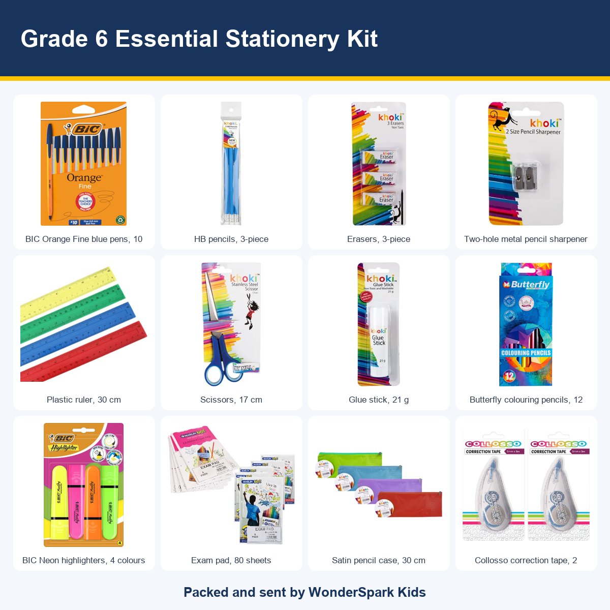 WonderSpark Kids Grade 6 Essential Stationery Kit