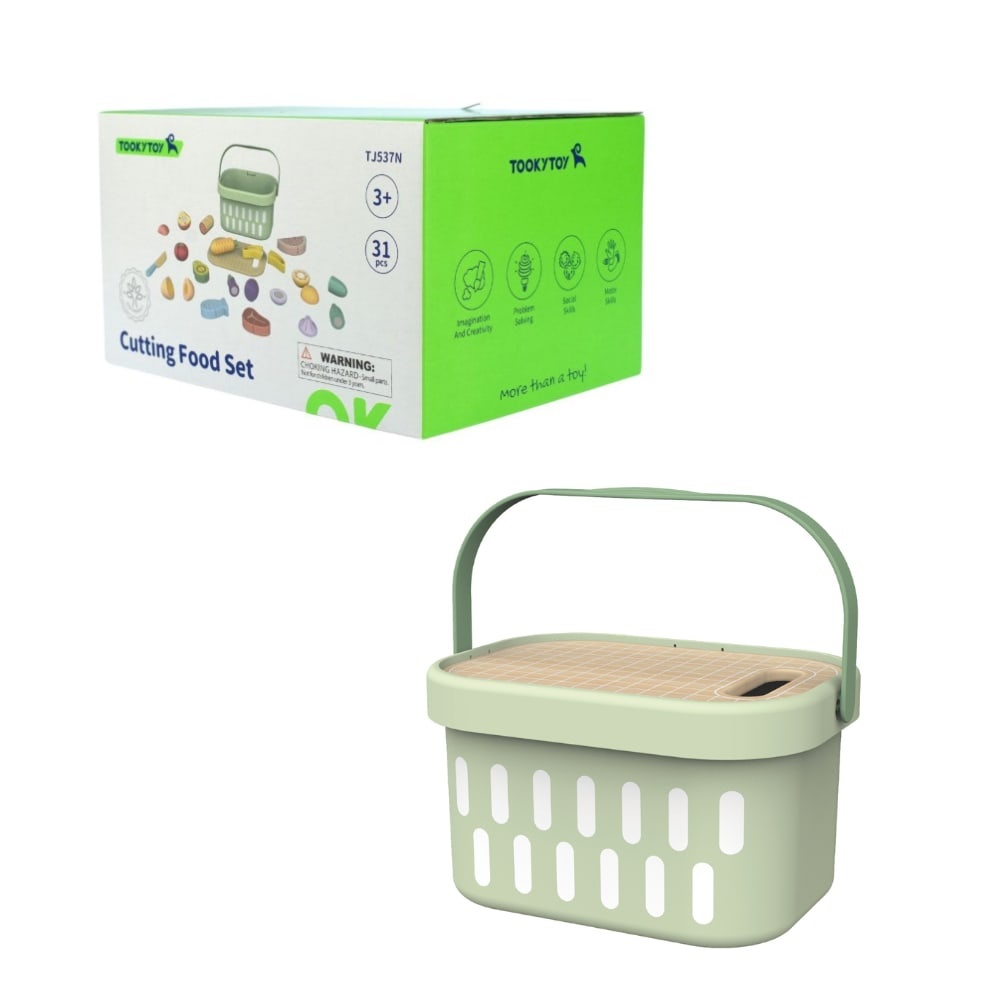 Wooden Cutting Food Play Set in Portable Storage Box – 31 Pieces