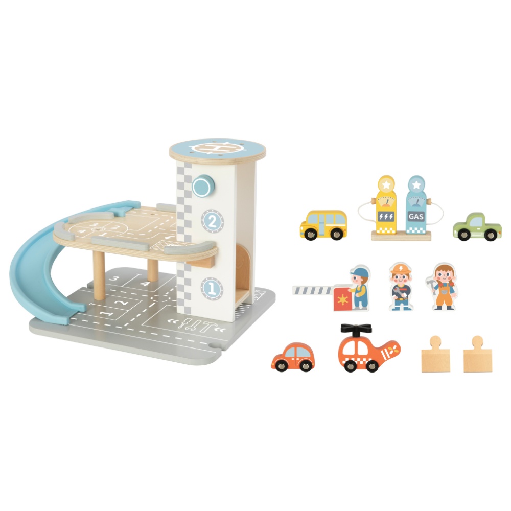 Parking Garage: Wooden Car Ramp Playset - 13pcs