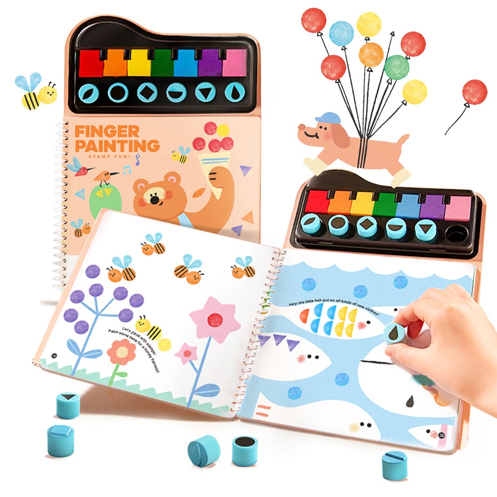 Finger Paint Stamp Book - Colouring Activity with 6 Stamps & Paint Pads