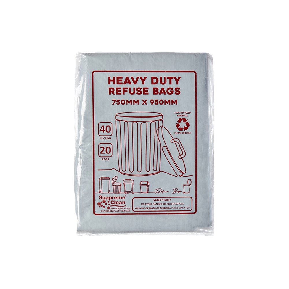 Soapreme Heavy Duty Black Refuse Bags 750mm x 950mm 40 Micron - 20 Bags