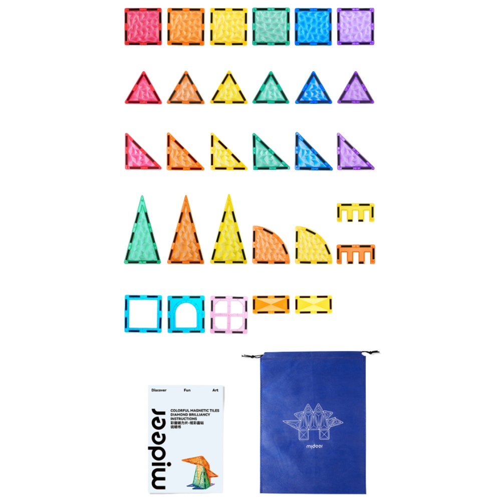 Colourful Magnetic Tiles Building Set - Iridescent Rainbow - 90pcs