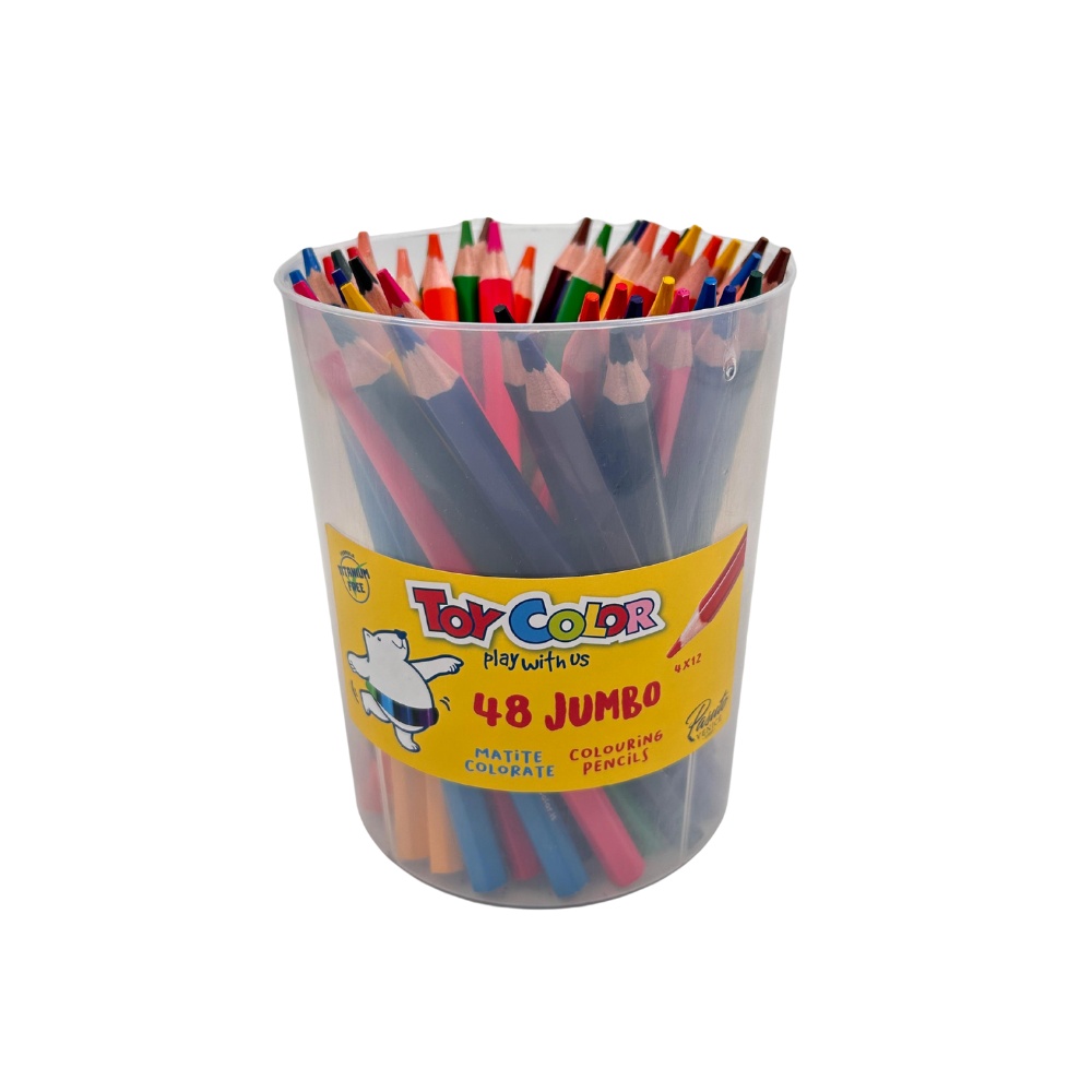 Jumbo Wooden Pencils - 5mm Lead Jar - 12 Colours - 48pcs