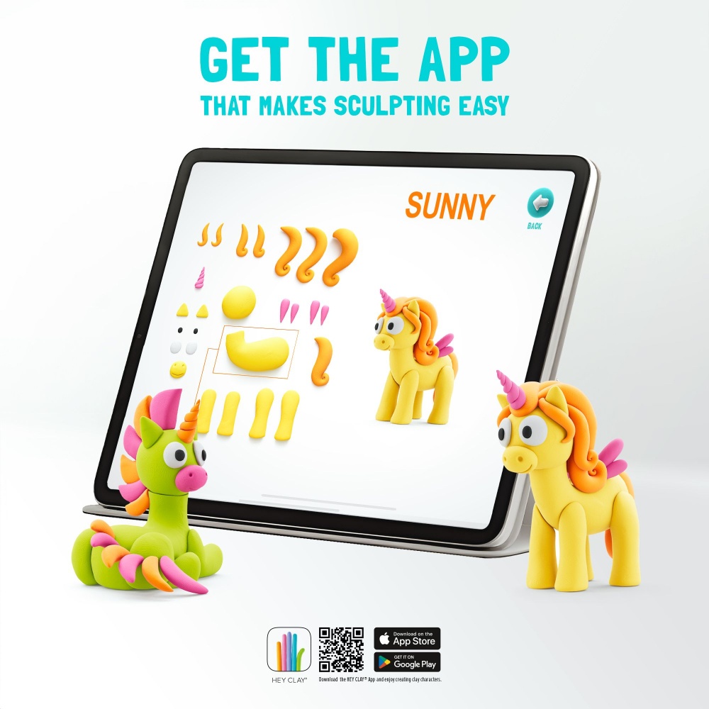 Hey Clay - Modelling Air-Dry Clay with Fun Interactive App - Rainbow Unicorns, 15 cans