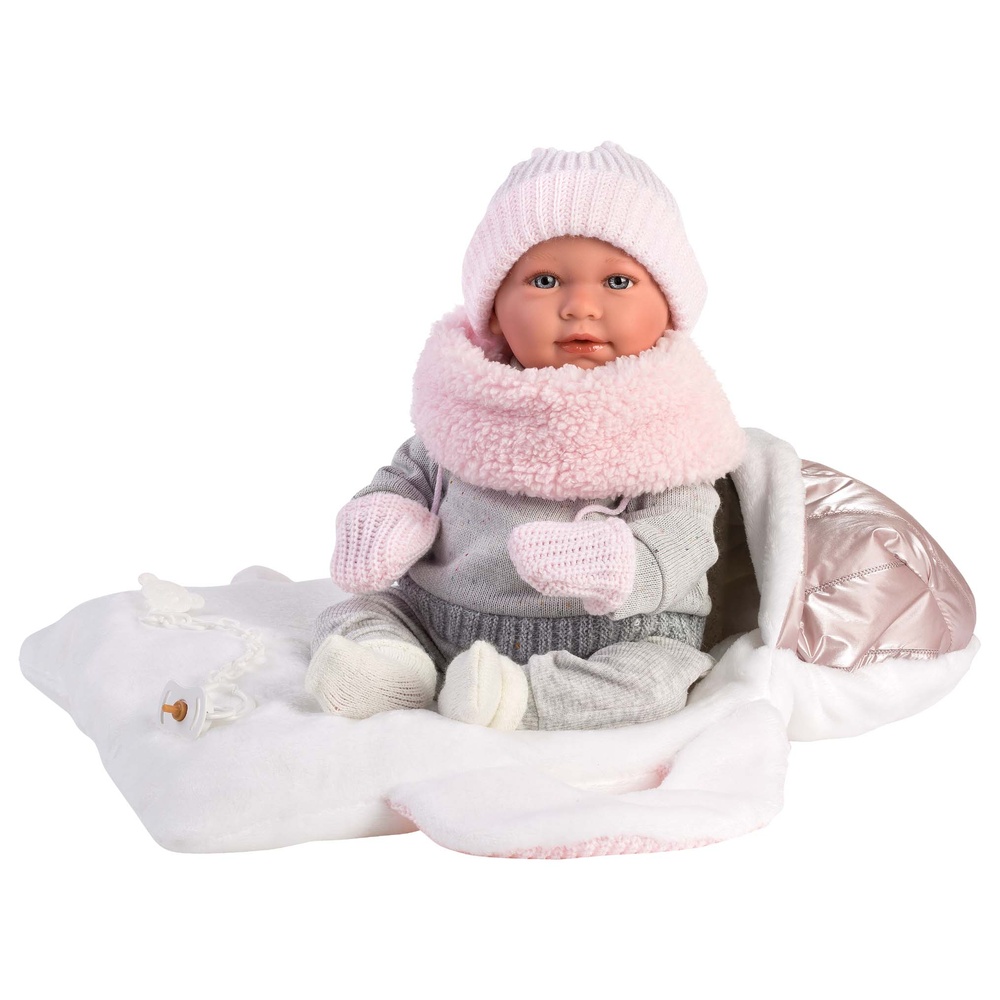 Baby Girl Doll with Crying Mechanism, Carry Cot, Clothing & Accessories: Mimi - 42cm