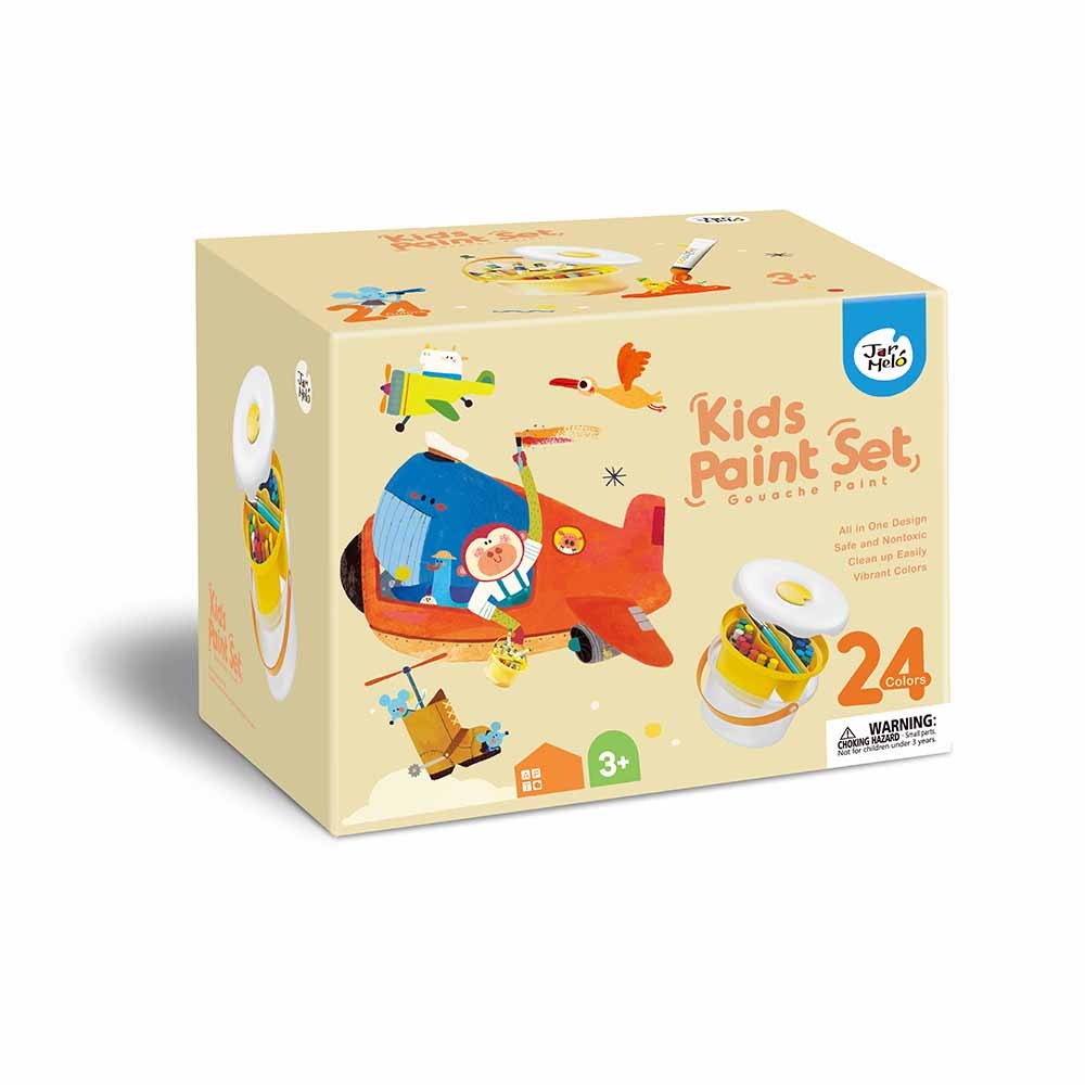 Portable Gouache Paint Set for Kids - 24 Colours with Brushes & Paper