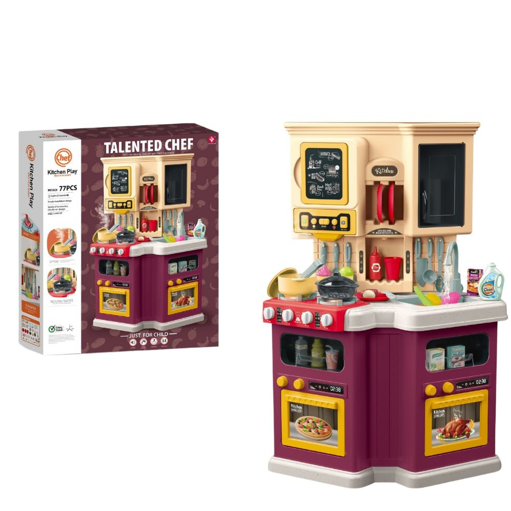 Cogo - Pretend & Play Kitchen Set - Burgundy - 67 Accessories-**