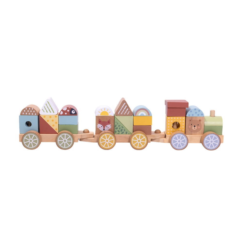 Wooden Pull-Along Stacking Train Toy Set - 26 Pieces