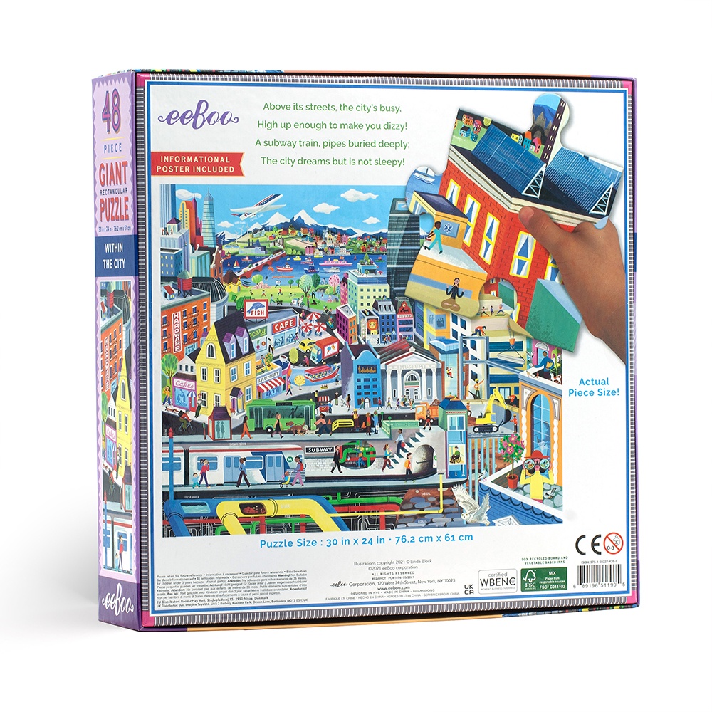 eeBoo - Within the City - 48 Piece Giant Jigsaw Puzzle for Kids