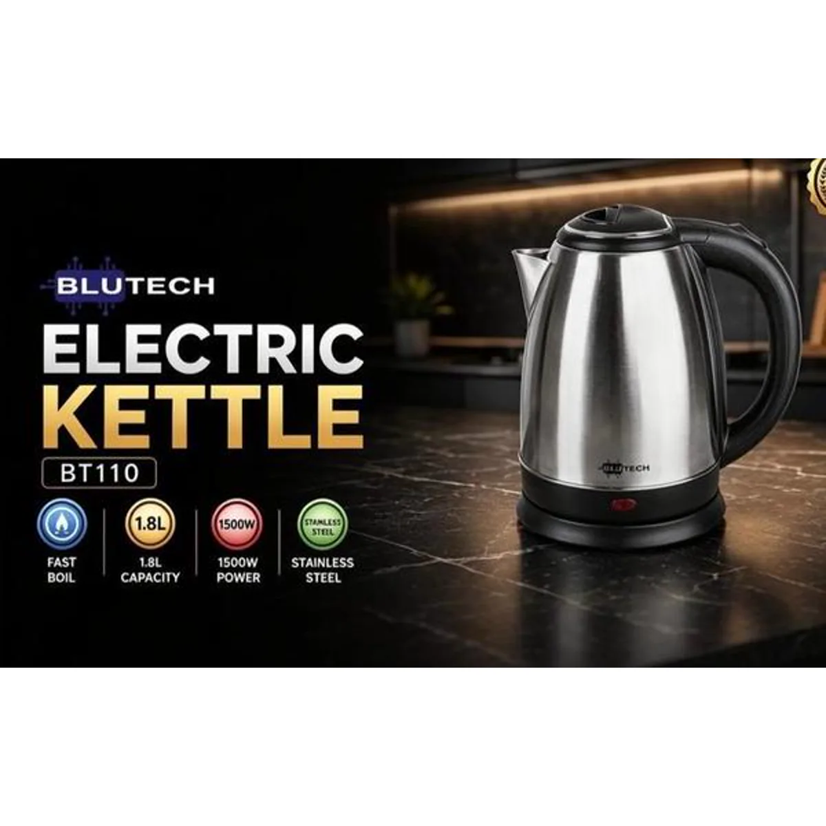 BluTech BT110 Stainless-Steel Electric Kettle